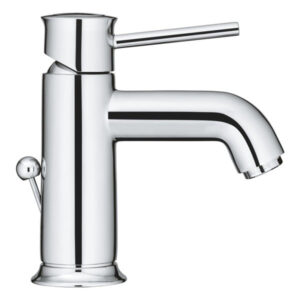 Смесител за мивка GROHE Start Classic S-Size с хромиран дизайн и водоспестяващ мусьор за кухня.